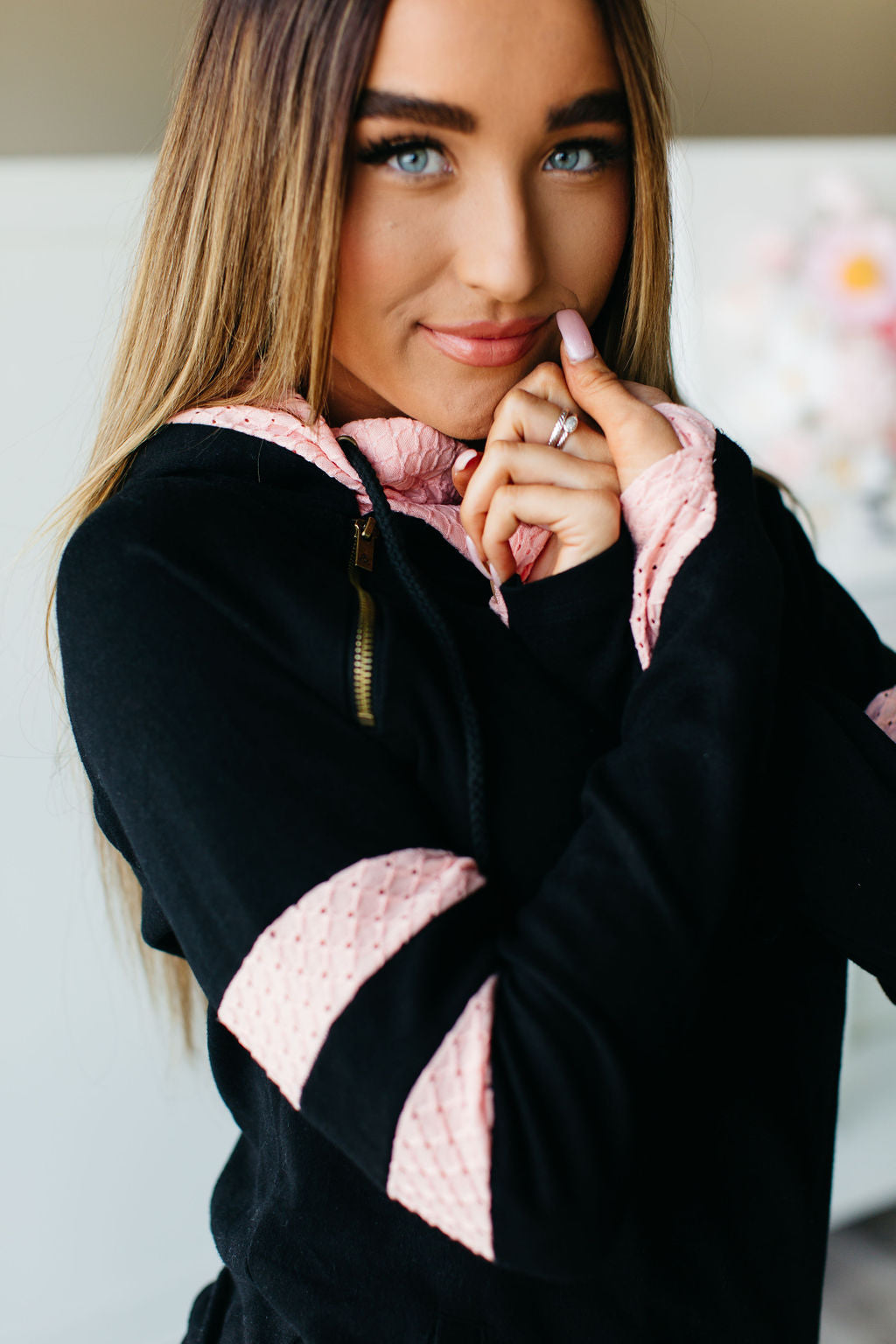 DoubleHood Sweatshirt - Pink Lace Varsity
