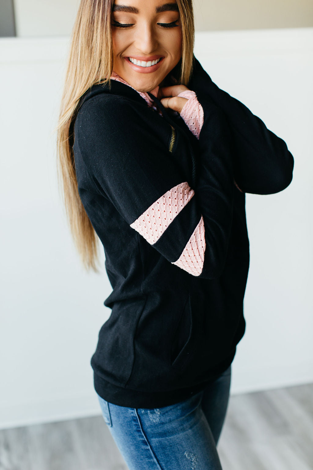 DoubleHood Sweatshirt - Pink Lace Varsity