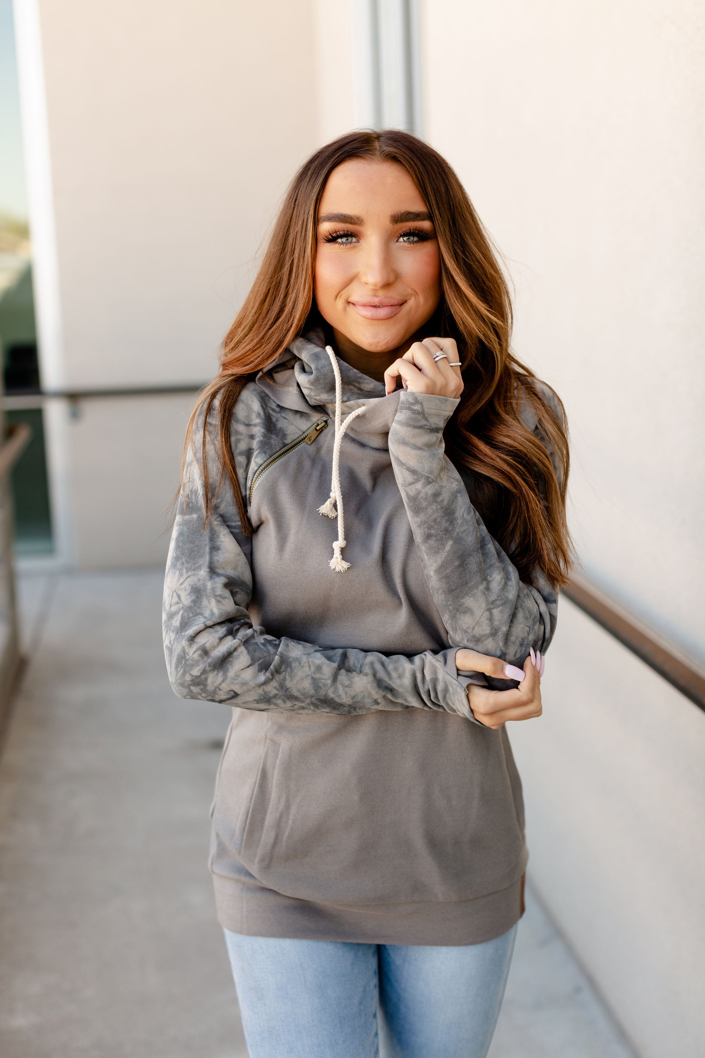 DoubleHood Sweatshirt - Charcoal Tie Dye