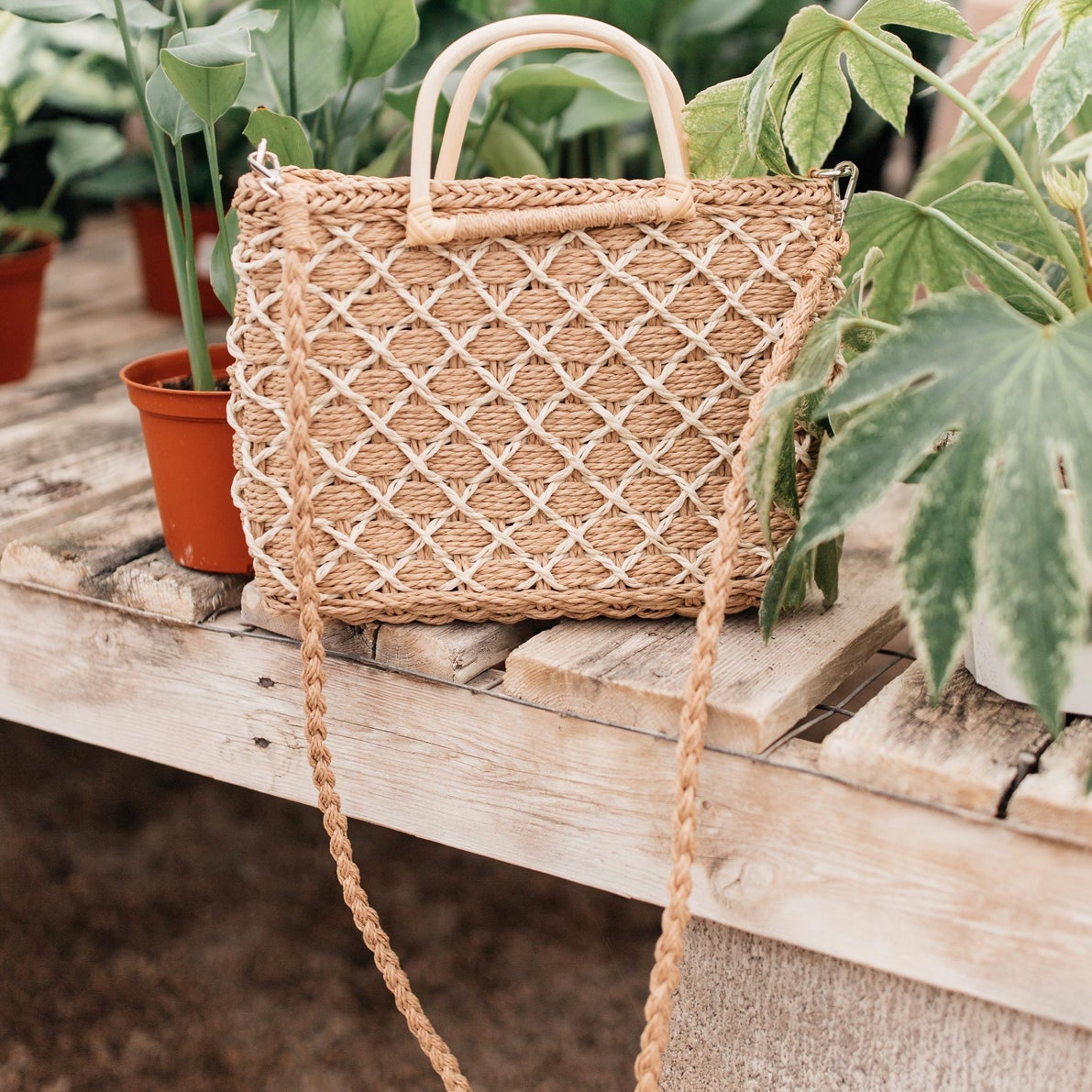 Diamond Weave Straw Bag
