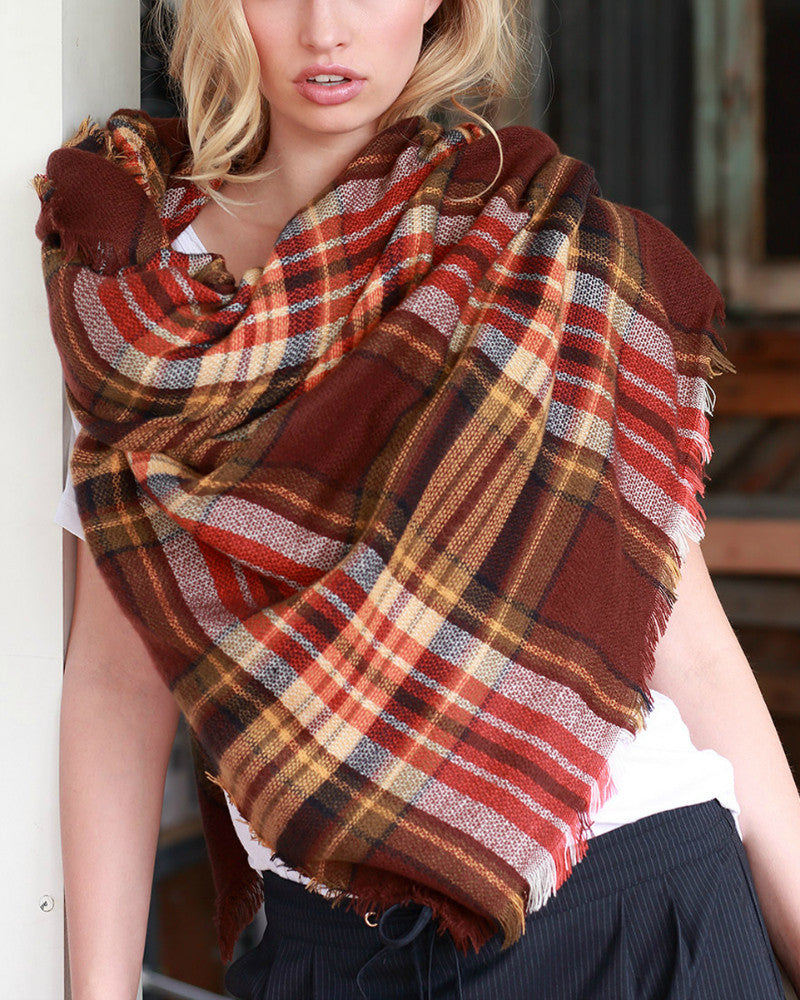 Campfire Blanket Scarf (Brick Plaid) - Babe Outfitters