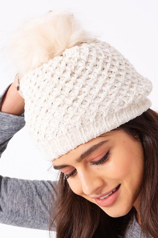 Winter Wonderland Pom-Pom Chenille Beanie - Babe Outfitters