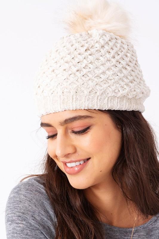 Winter Wonderland Pom-Pom Chenille Beanie - Babe Outfitters