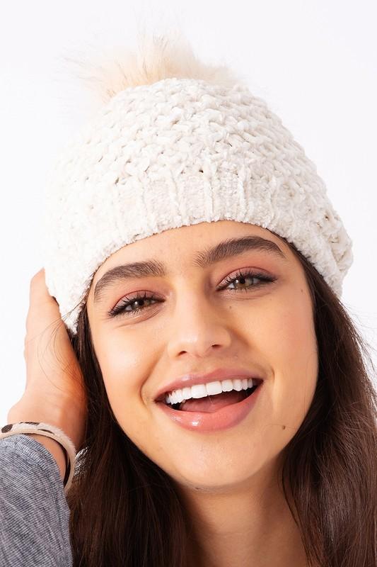 Winter Wonderland Pom-Pom Chenille Beanie - Babe Outfitters