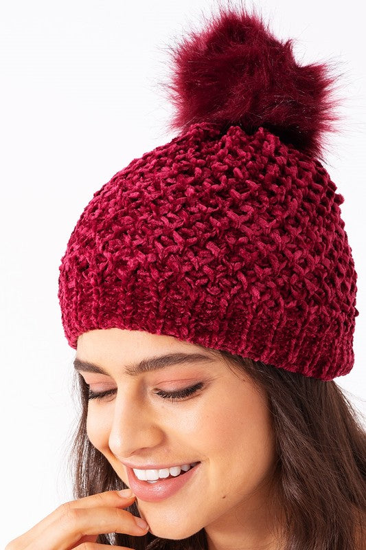 Winter Wonderland Pom-Pom Chenille Beanie - Babe Outfitters