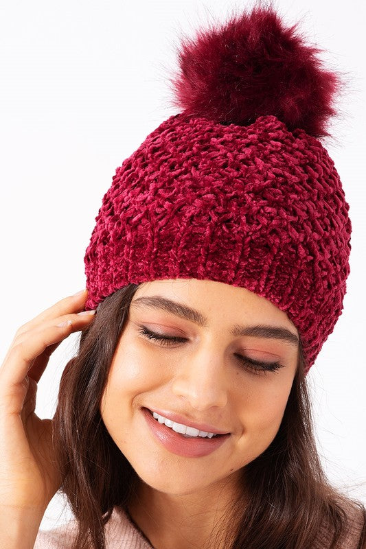 Winter Wonderland Pom-Pom Chenille Beanie - Babe Outfitters