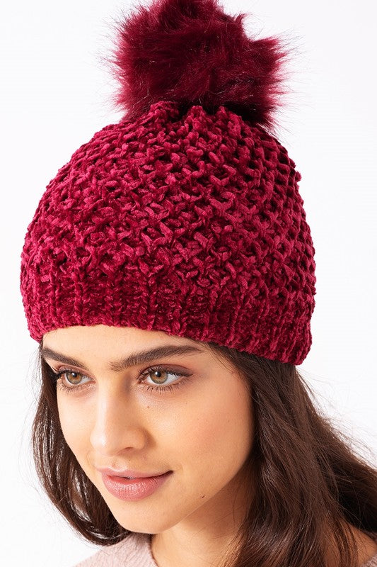 Winter Wonderland Pom-Pom Chenille Beanie - Babe Outfitters