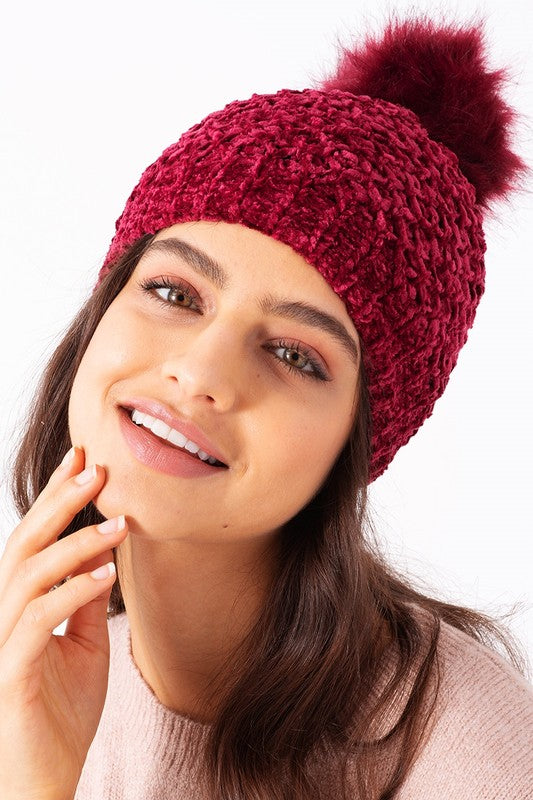 Winter Wonderland Pom-Pom Chenille Beanie - Babe Outfitters