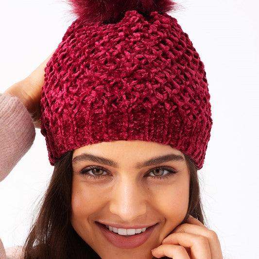 Winter Wonderland Pom-Pom Chenille Beanie - Babe Outfitters