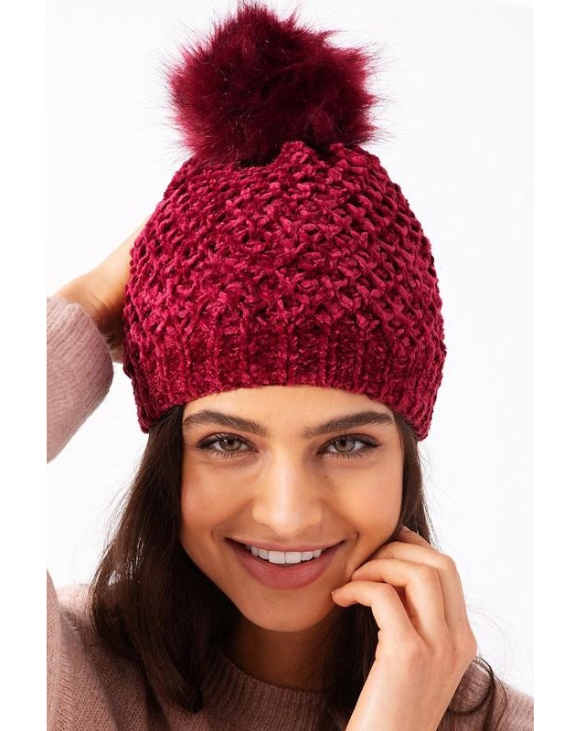 Winter Wonderland Pom-Pom Chenille Beanie - Babe Outfitters