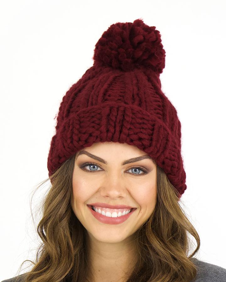 Grace & Lace Knit Pom Hat (Holly Berry)