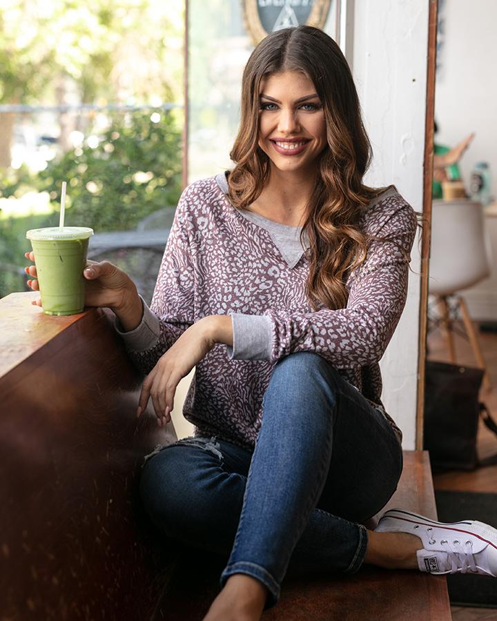 Slouch Pullover (Wine Animal Print)