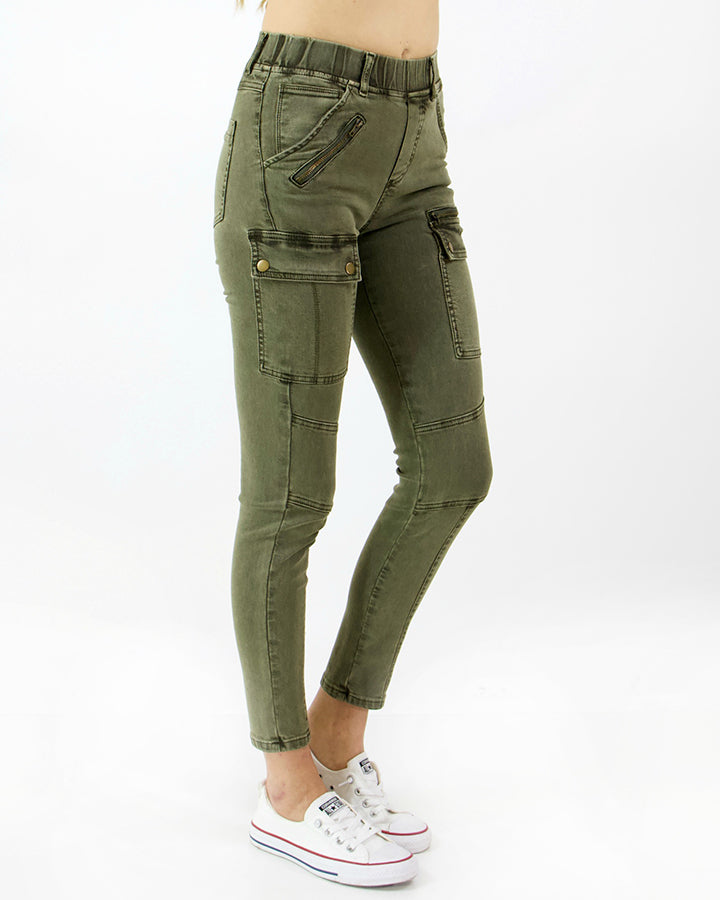 Grace & Lace Cargo Jeggings (Olive) - Babe Outfitters