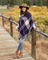Grace & Lace Reversible Button Scarf/Poncho (Navy Plaid) - Babe Outfitters