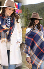 Grace & Lace Reversible Button Scarf/Poncho (Navy Plaid) - Babe Outfitters