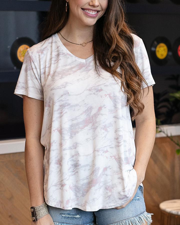 Perfect V-Neck Tee (Blush Marble)
