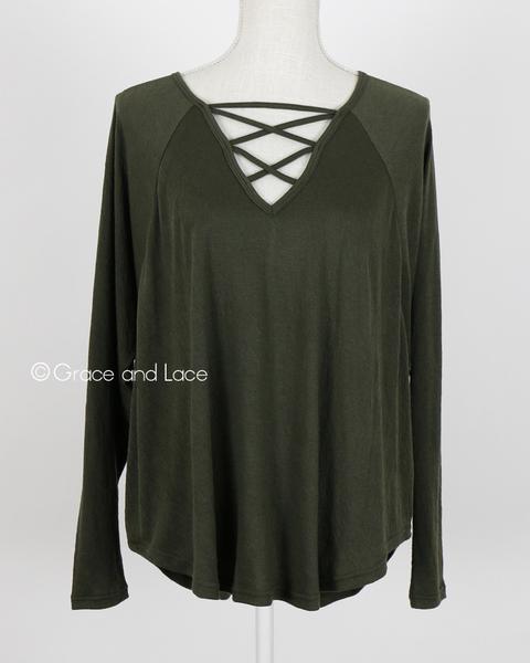 Grace & Lace Criss Cross Raglan Top - Babe Outfitters