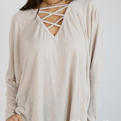 Grace & Lace Criss Cross Raglan Top - Babe Outfitters