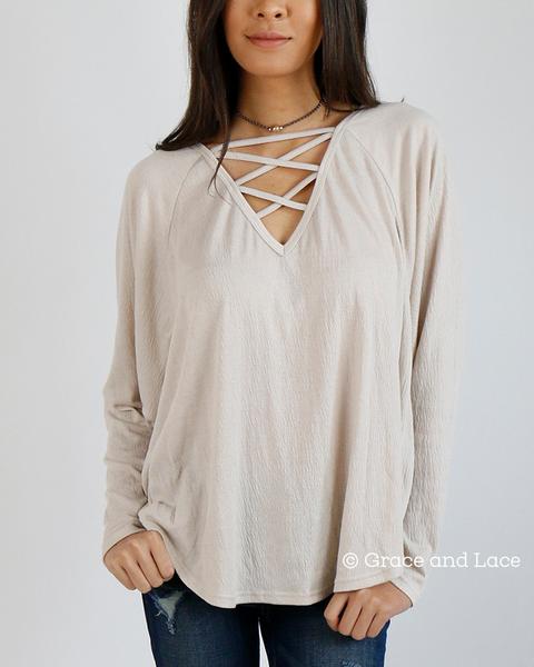 Grace & Lace Criss Cross Raglan Top - Babe Outfitters