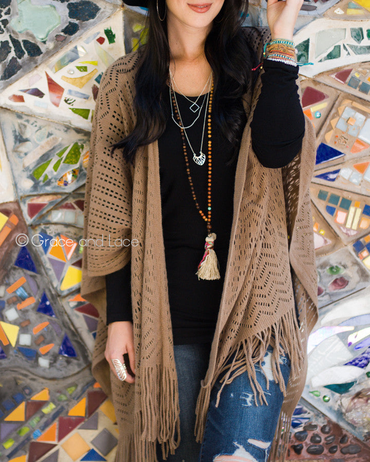 Grace & Lace Fringe Kimoncho - Babe Outfitters