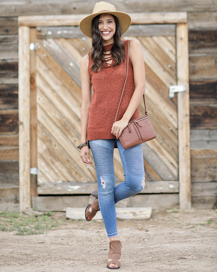 Grace & Lace Mid-Rise Denim Moto Jeggings (Blue Denim) - Babe Outfitters