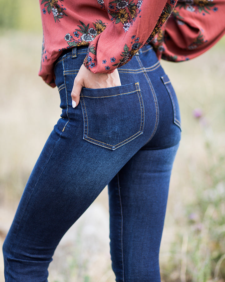 Grace & Lace Classic Mid Rise Pull-On Jeggings in Dark Wash - Babe Outfitters