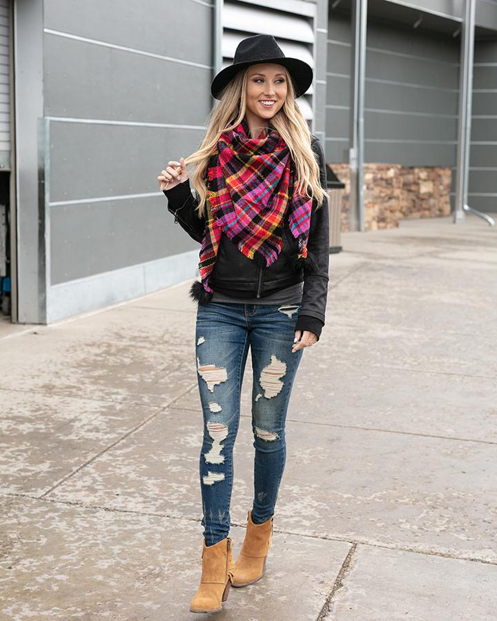 Plaid Triangle Scarf