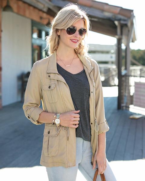 Grace & Lace Washed Tencel Cargo Jacket - Babe Outfitters