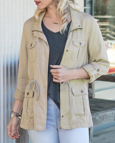 Grace & Lace Washed Tencel Cargo Jacket - Babe Outfitters
