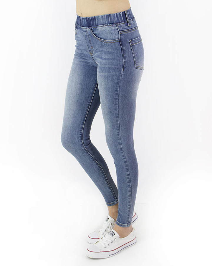 Grace & Lace Classic Mid Rise Pull-On Jeggings in Mid Wash - Babe Outfitters