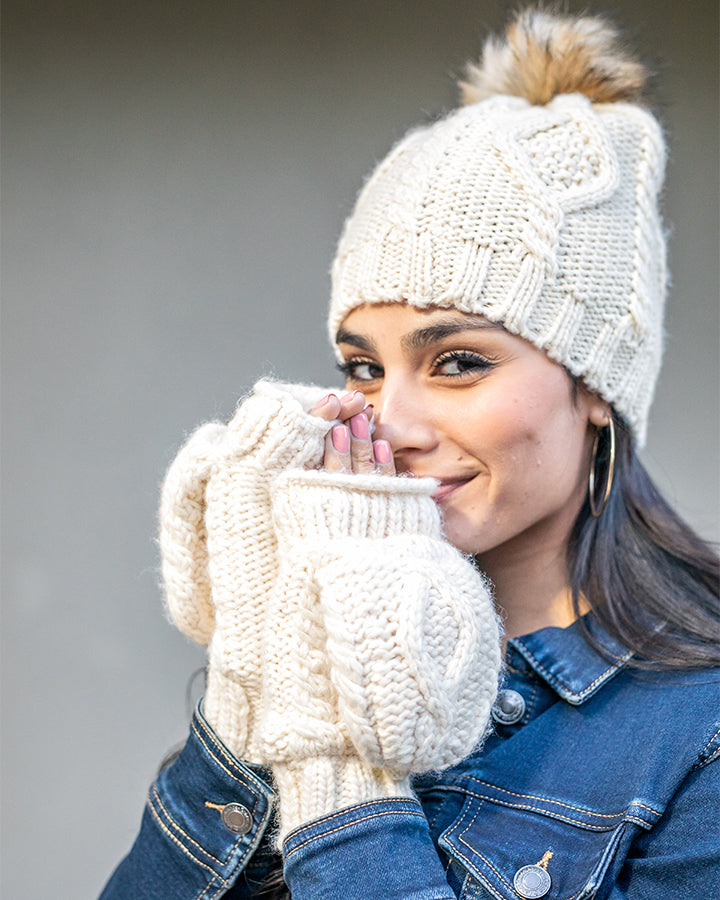 Cream Cable Knit Beanie