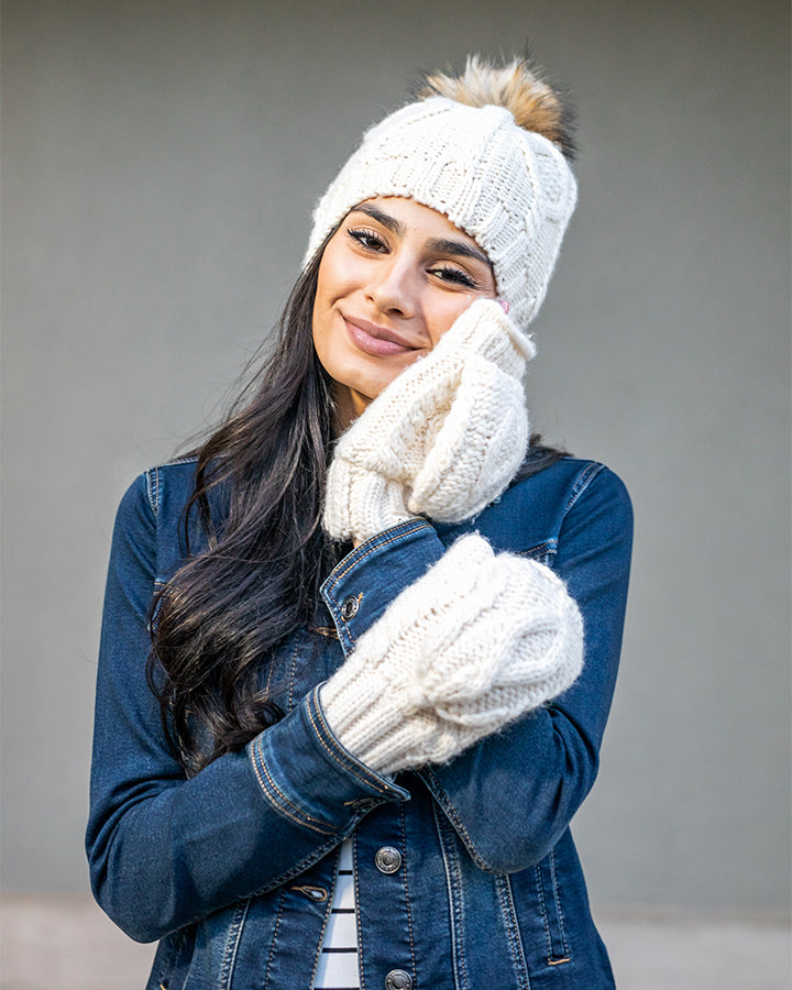 Grace & Lace Cream Cable Knit Beanie