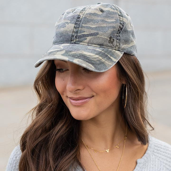Cream Vintage Baseball Hat (Vintage Camo Print)