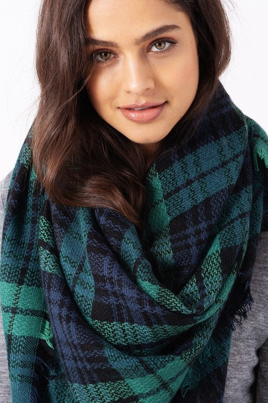 Cheer Up Blanket Scarf (Green Plaid Combo) - Babe Outfitters