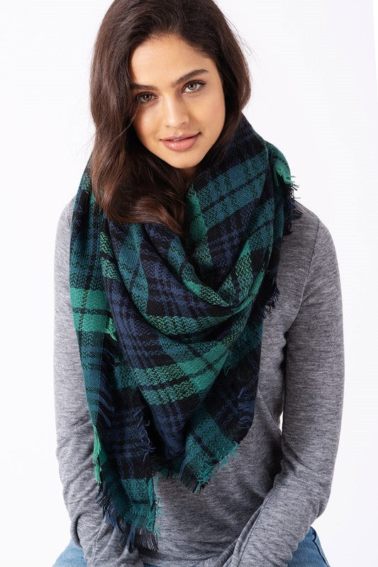 Cheer Up Blanket Scarf (Green Plaid Combo) - Babe Outfitters