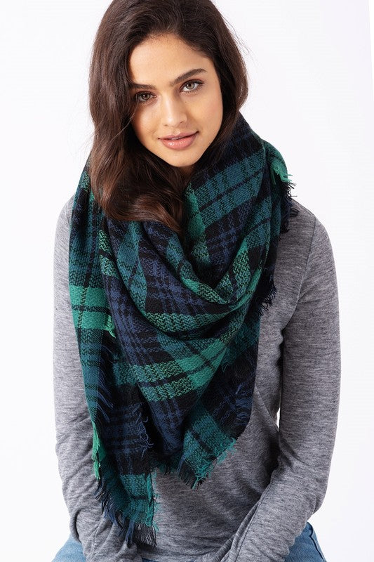 Cheer Up Blanket Scarf (Green Plaid Combo) - Babe Outfitters