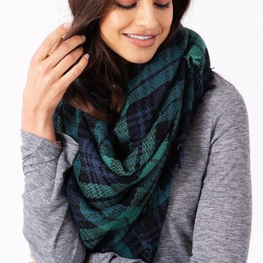 Cheer Up Blanket Scarf (Green Plaid Combo) - Babe Outfitters