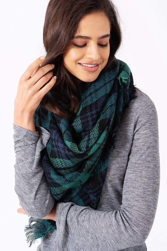 Cheer Up Blanket Scarf (Green Plaid Combo) - Babe Outfitters