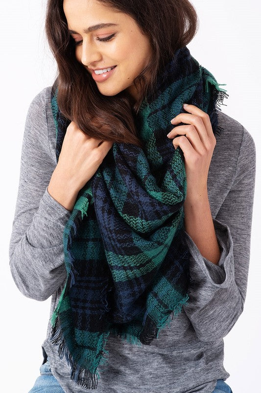 Cheer Up Blanket Scarf (Green Plaid Combo) - Babe Outfitters