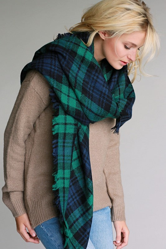Cheer Up Blanket Scarf (Green Plaid Combo) - Babe Outfitters