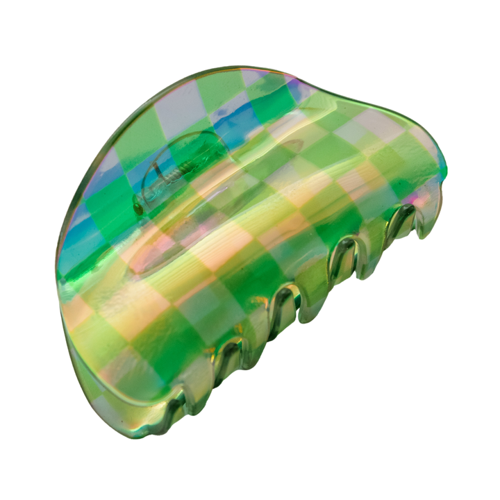 Charley Checkered Claw Hair Clip in Green