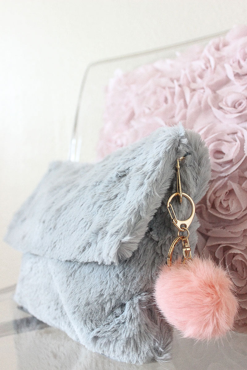 Furry Pom Pom Clutch - Babe Outfitters