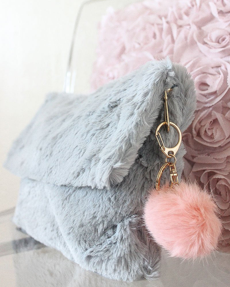 Furry Pom Pom Clutch - Babe Outfitters