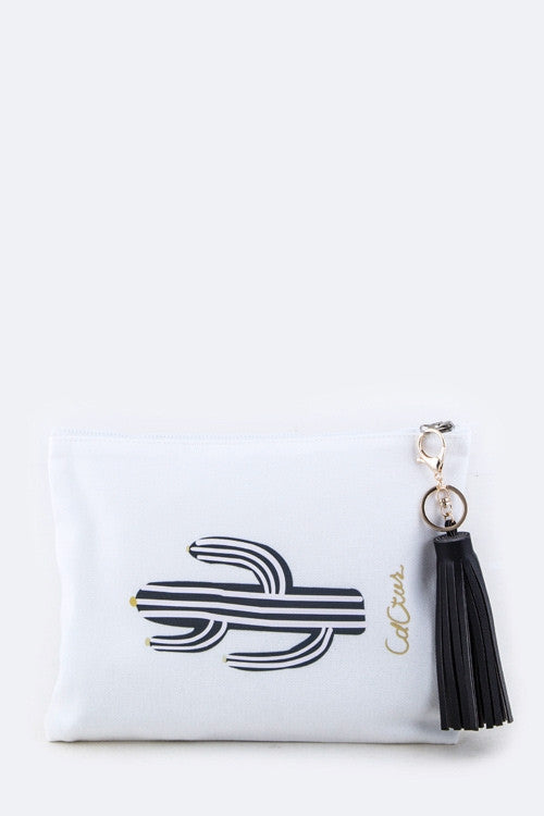 Cactus Tassel Charm Canvas Pouch - Babe Outfitters