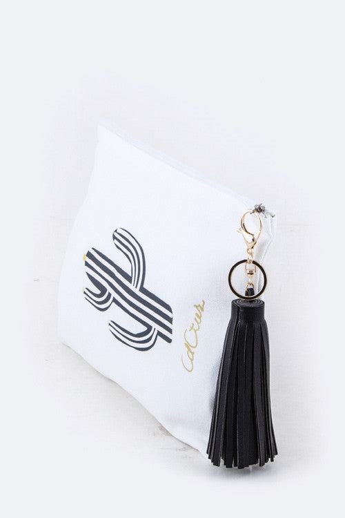 Cactus Tassel Charm Canvas Pouch - Babe Outfitters