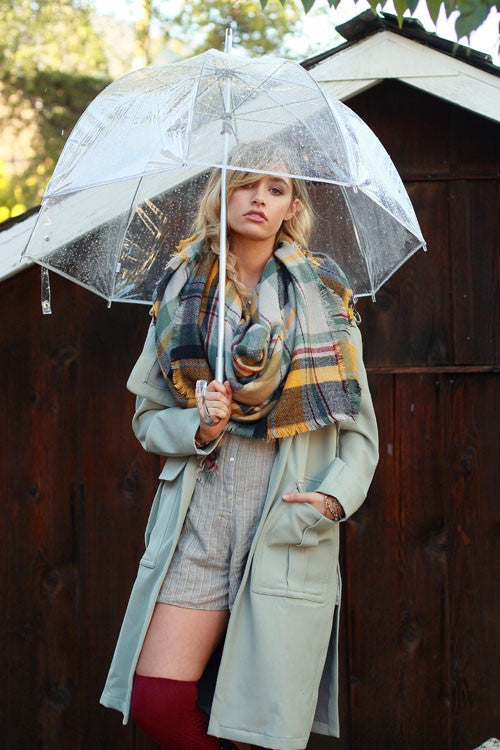 Fall Feelings Blanket Scarf (Mustard & Sage Plaid) - Babe Outfitters