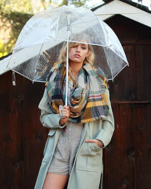 Fall Feelings Blanket Scarf (Mustard & Sage Plaid) - Babe Outfitters