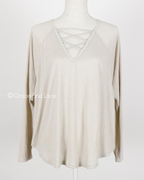 Grace & Lace Criss Cross Raglan Top - Babe Outfitters