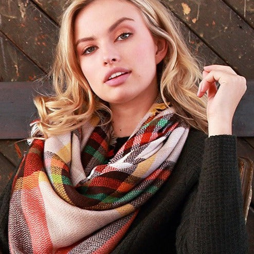 Warm and Toasty Blanket Scarf (Orange Plaid) - Babe Outfitters