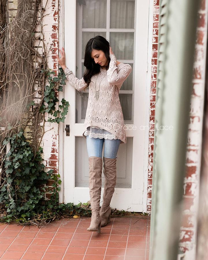 Grace & Lace Pointelle Tie-Back Sweater - Babe Outfitters